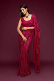 Isha Ambani Sabyasachi Pink Sequins Georgette Party Wear Saree With Blouse