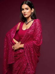 Sabyasachi Pink Sequins Georgette Party Wear Saree With Blouse
