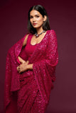 Isha Ambani Sabyasachi Pink Sequins Georgette Party Wear Saree With Blouse