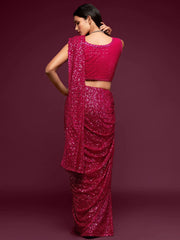 Hot Pink Fully Sequined Georgette Party Wear Saree