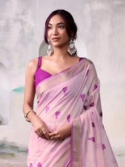 Mesmerizing Pink Cotton Weaving Event Wear Saree With Blouse