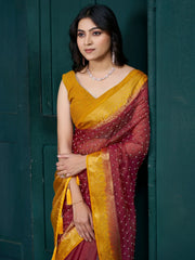 Tantalizing Maroon Beads Work Jacquard Festival Wear Saree