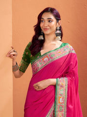 Rich Hot Pink Patola Silk Weaving Function Wear Saree With Blouse