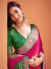 Rich Hot Pink Patola Silk Weaving Function Wear Saree With Blouse