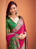 Rich Hot Pink Patola Silk Weaving Function Wear Saree With Blouse