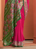 Rich Hot Pink Patola Silk Weaving Function Wear Saree With Blouse