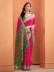 Rich Hot Pink Patola Silk Weaving Function Wear Saree With Blouse