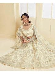 Off White Coding Embroidery Net Bridal Wear Lehenga Choli