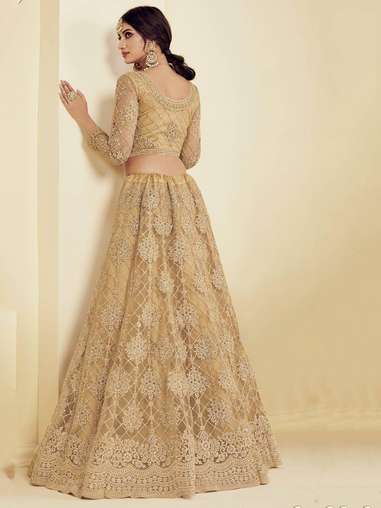 Golden Coding Embroidery Net Bridal Wear Lehenga Choli