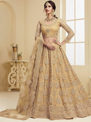 Golden Coding Embroidery Net Bridal Wear Lehenga Choli