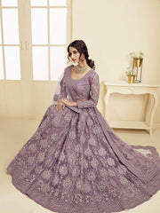 Lilac Coding Embroidery Net Bridal Wear Lehenga Choli