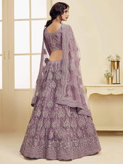 Lilac Coding Embroidery Net Bridal Wear Lehenga Choli