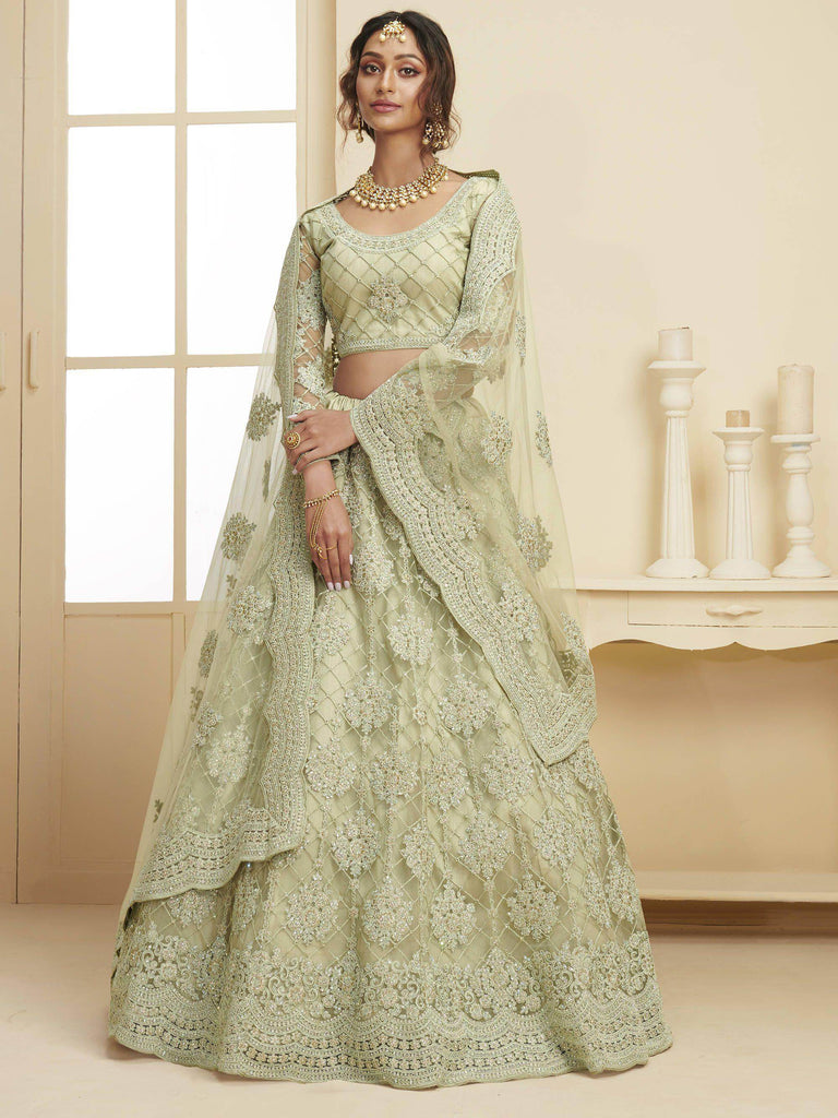 Mint Green Coding Embroidery Net Bridal Wear Lehenga Choli