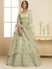 Mint Green Coding Embroidery Net Bridal Wear Lehenga Choli