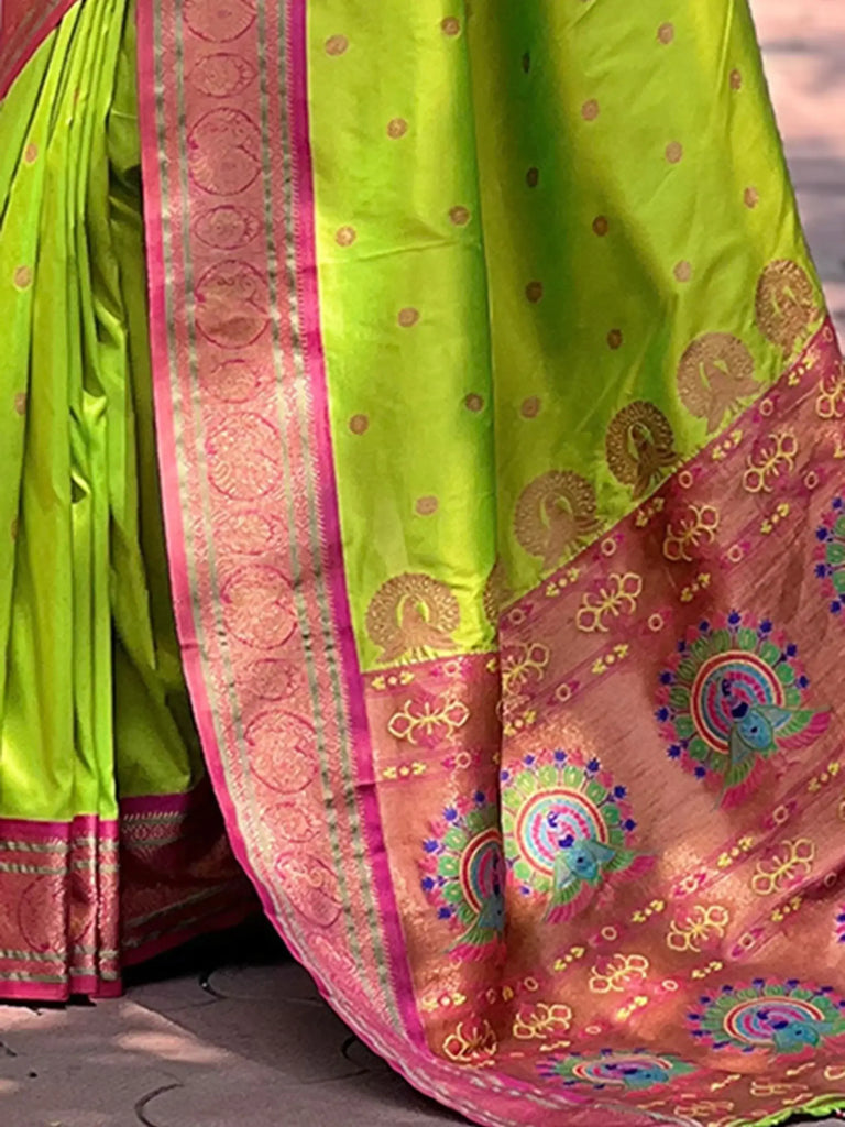 Attractive Light Green Weaving Paithani Silk Wedding Wear Saree With Blouse