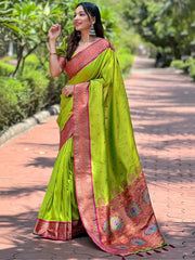 Attractive Light Green Weaving Paithani Silk Wedding Wear Saree With Blouse