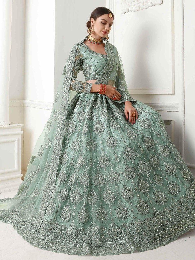 Fabulous Mint Green Net Beads Embroidered Lehenga Choli With Dupatta
