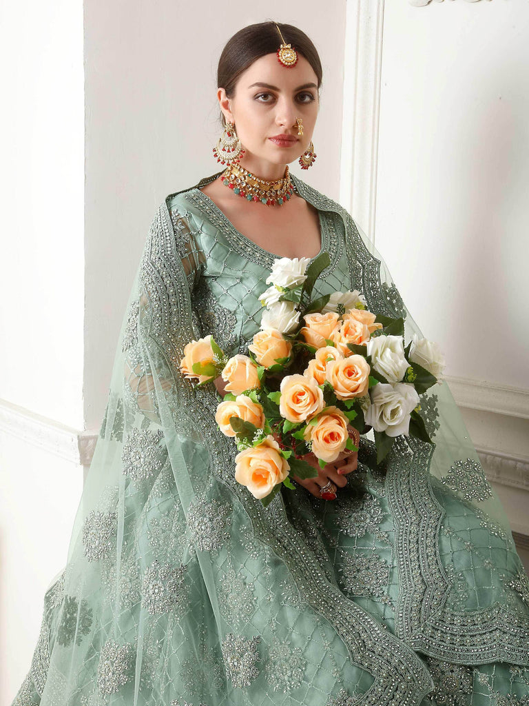 Fabulous Mint Green Net Beads Embroidered Lehenga Choli With Dupatta