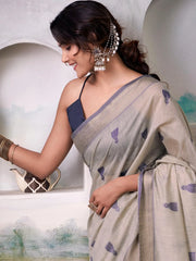 Elegant Off White Weaving Cotton Daily Wear Saree With Blouse