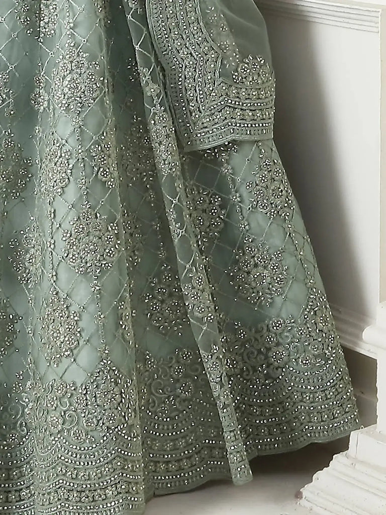 Fabulous Mint Green Net Beads Embroidered Lehenga Choli With Dupatta