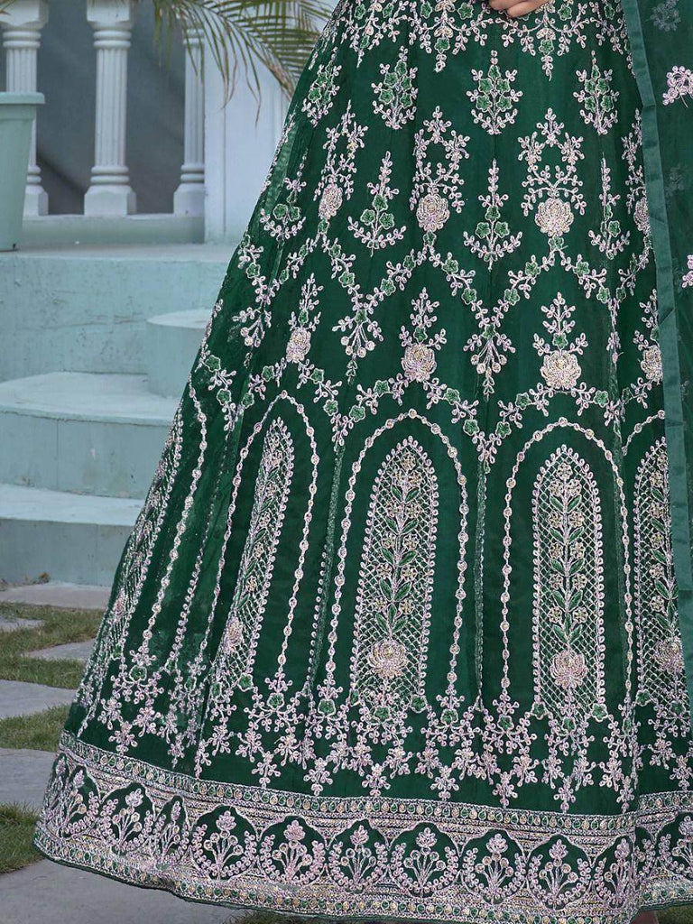Marvelous Green Embroidered Net Reception Wear Gown With Dupatta
