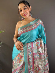 Awesome Sky Blue Zari Weaving Silk Traditional Wear Saree With Blouse