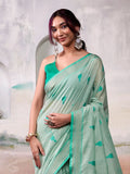 Artistic Green Cotton Weaving Festival Wear Saree With Blouse