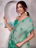Artistic Green Cotton Weaving Festival Wear Saree With Blouse