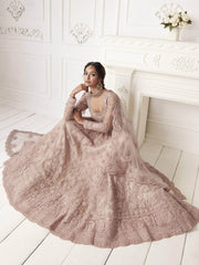 Dusty Pink Heavy Thread Coding Work Net Bridal Lehenga Choli
