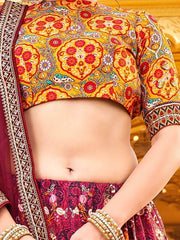 Stunning Dark Pink Digital Printed Silk Wedding Wear Lehenga Choli