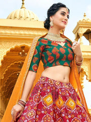 Outstanding Red Digital Printed Silk Lehenga Choli With Dupatta