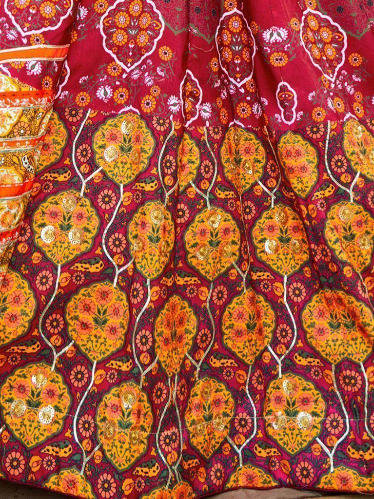 Outstanding Red Digital Printed Silk Lehenga Choli With Dupatta