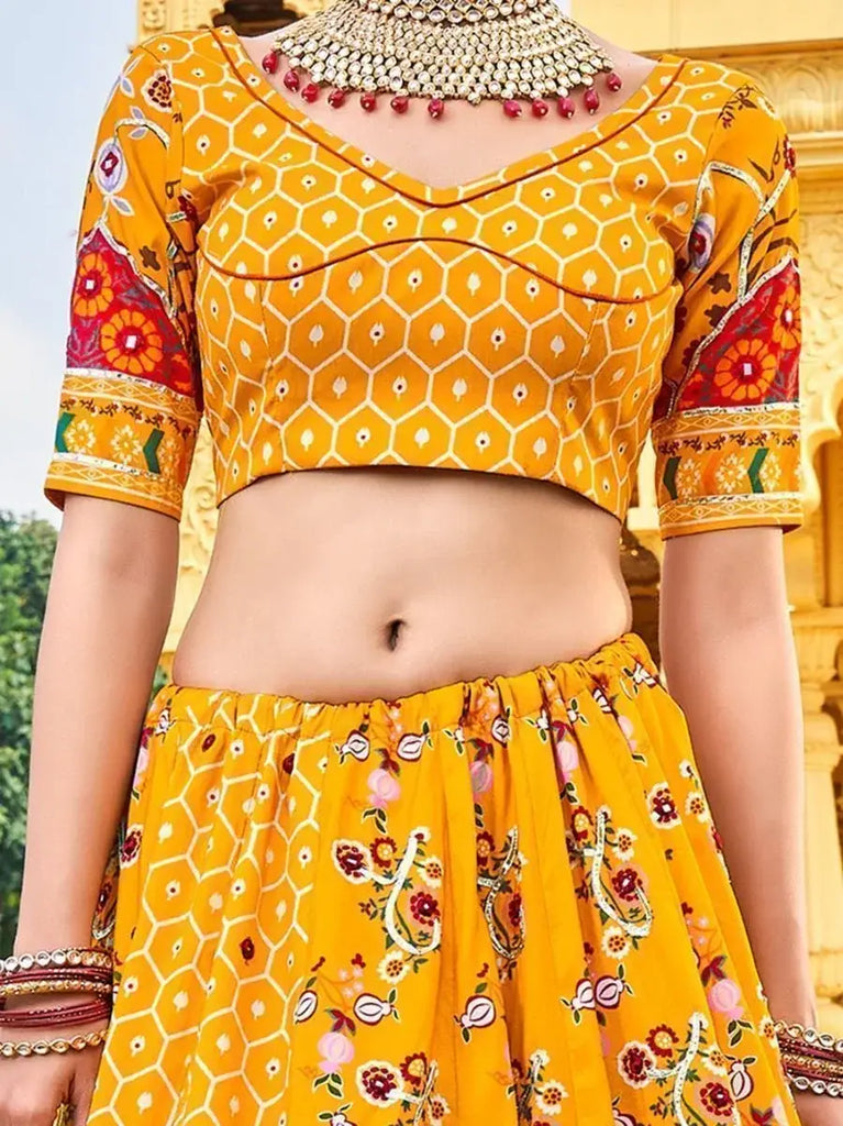 Graceful Yellow Digital Printed Silk Lehenga Choli With Dupatta