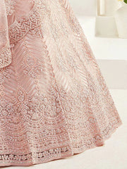 Regal Peach Net Stone Work Wedding Wear Lehenga Choli With Dupatta