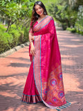 Gorgeous Rani Pink Weaving Paithani Silk Wedding Wear Saree With Blouse