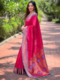 Gorgeous Rani Pink Weaving Paithani Silk Wedding Wear Saree With Blouse