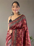 Marvelous Red Digital Printed Silk Function Wear Saree With Blouse