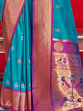 Alluring Sky Blue Weaving Paithani Silk Festival Wear Saree With Blouse