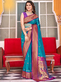 Alluring Sky Blue Weaving Paithani Silk Festival Wear Saree With Blouse