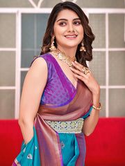Alluring Sky Blue Weaving Paithani Silk Festival Wear Saree With Blouse