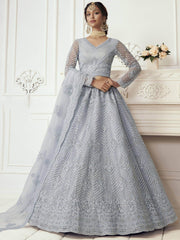 Light Purple Heavy Thread Coding Work Net Bridal Lehenga Choli