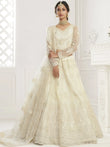 Off White Heavy Thread Coding Work Net Bridal Lehenga Choli