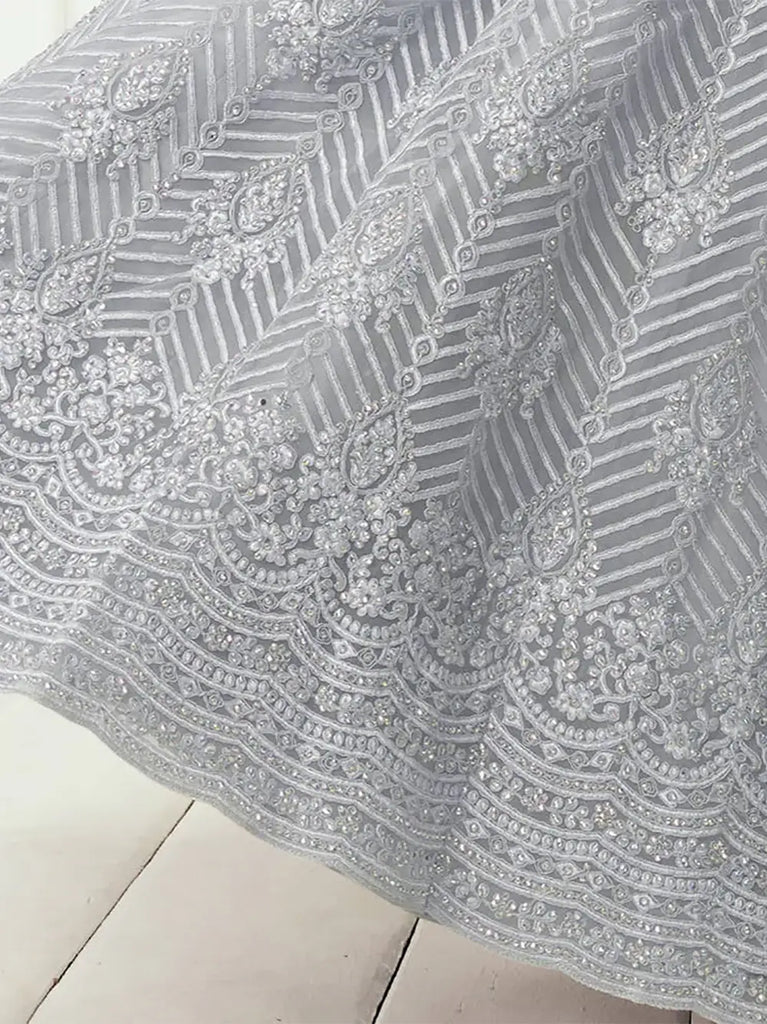 Light Purple Heavy Thread Coding Work Net Bridal Lehenga Choli