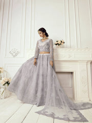 Lavender Heavy Thread Coding Work Net Bridal Lehenga Choli
