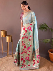 Lovable Sky Blue Weaving Paithani Silk Event Wear Saree With Blouse