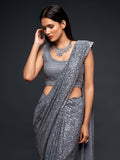 Grey Fully Sequined Georgette Party Wear Saree