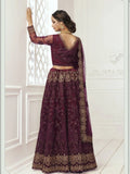 Wine Heavy Thread Coding Work Net Bridal Lehenga Choli