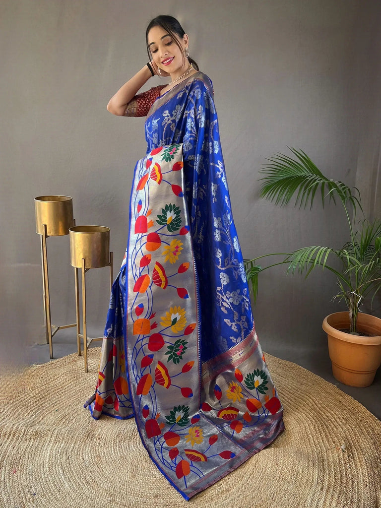 Adorable Violet Weaving Paithani Silk Function Wear Saree With Blouse