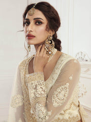 Ivory Zari Embroidered Coding Net Bridal Wear Lehenga Choli