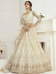Ivory Zari Embroidered Coding Net Bridal Wear Lehenga Choli